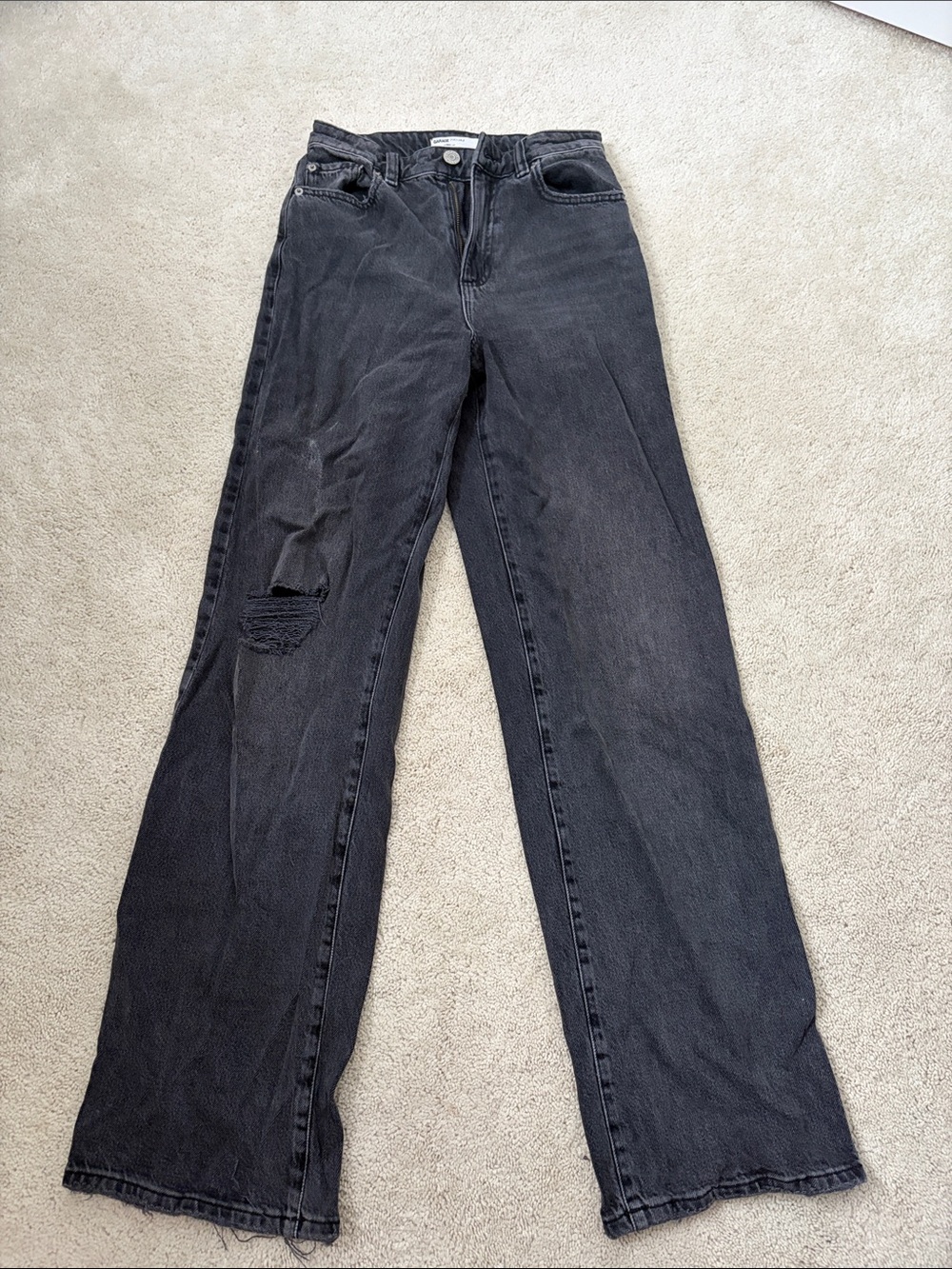 Garage Black Wide Leg High-Rise Jeans with Distressed Knee